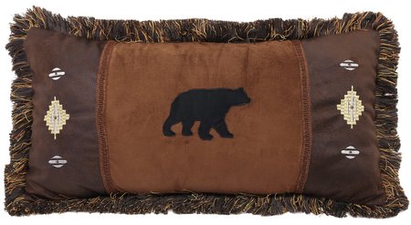 Autumn Trails Bear with Fringe Pillow